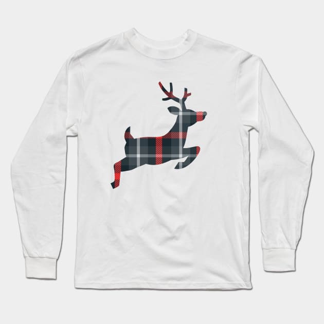 Christmas Plaid Flying Reindeer Long Sleeve T-Shirt by nancy.hajjar@yahoo.com